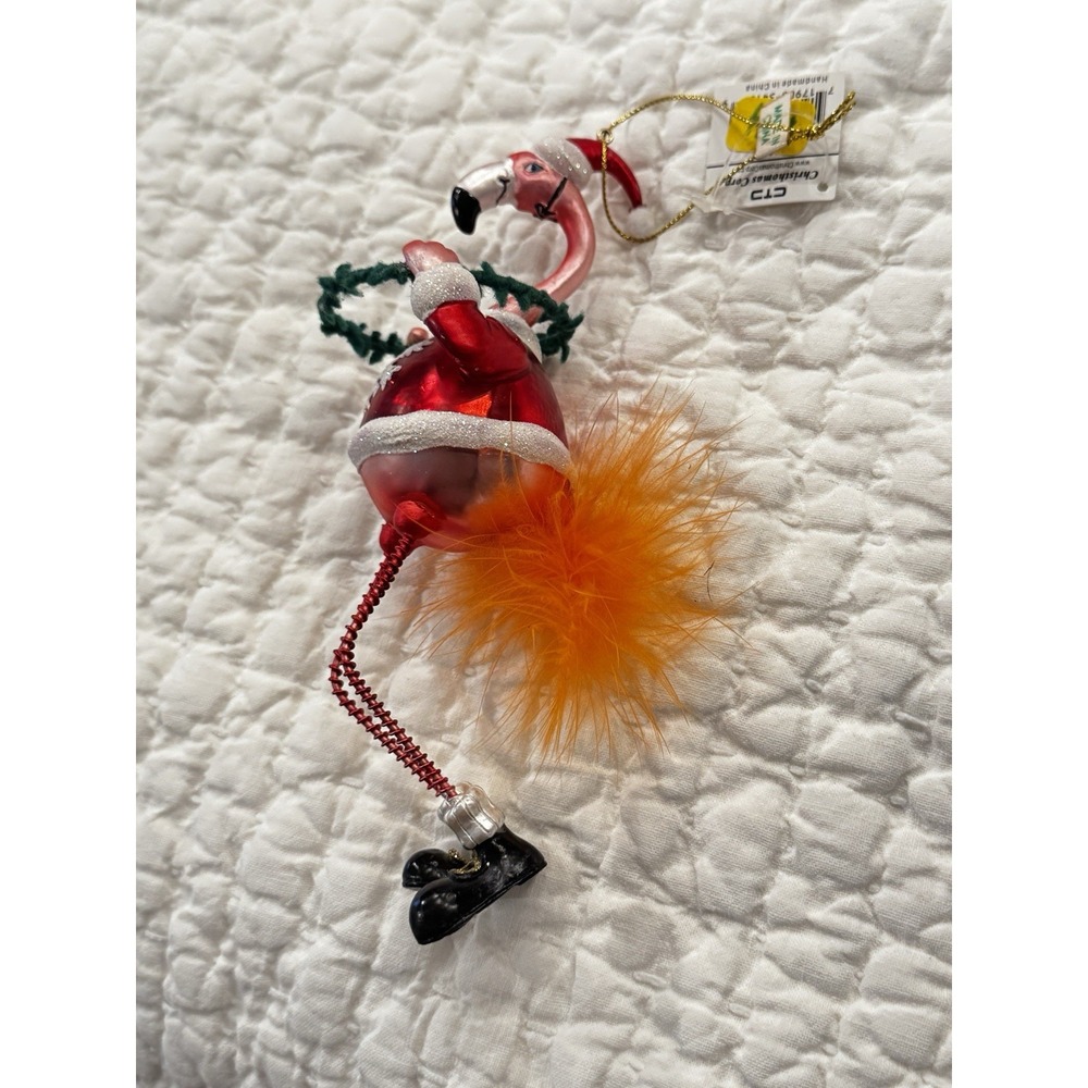 Christhomas Pink Flamingo Christmas Ornament Feathers Palm Beach NWT